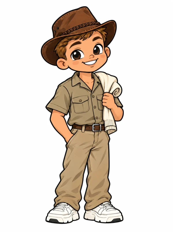 Cartoon illustration of a young Afrikaans South African man in traditional dress with modern streetwear