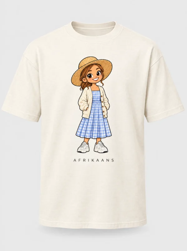 Cream heavyweight t-shirt printed with the Afrikaans woman character from the Afroriginal heritage series