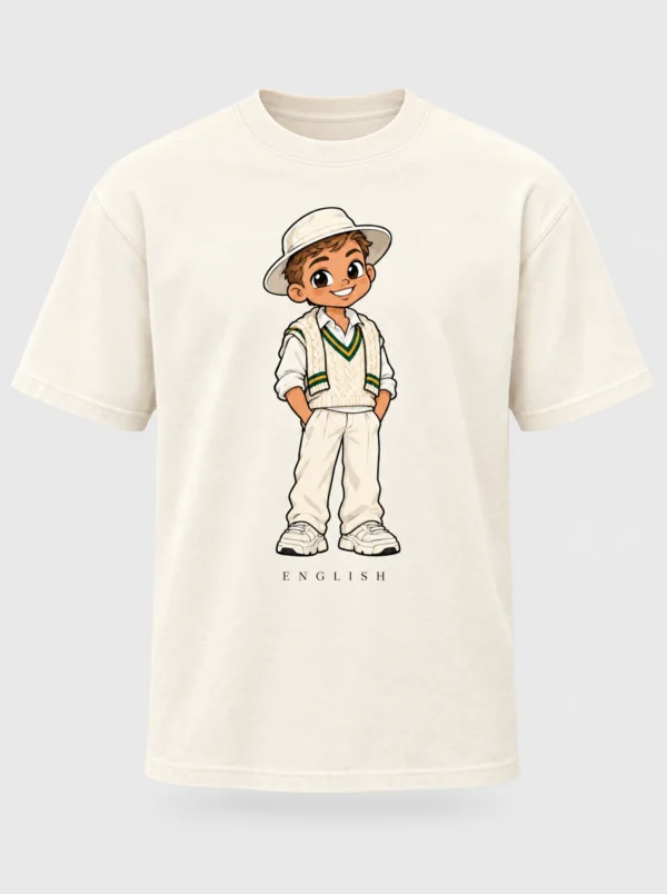 Cream heavyweight t-shirt printed with the English South African man character from the Afroriginal heritage series