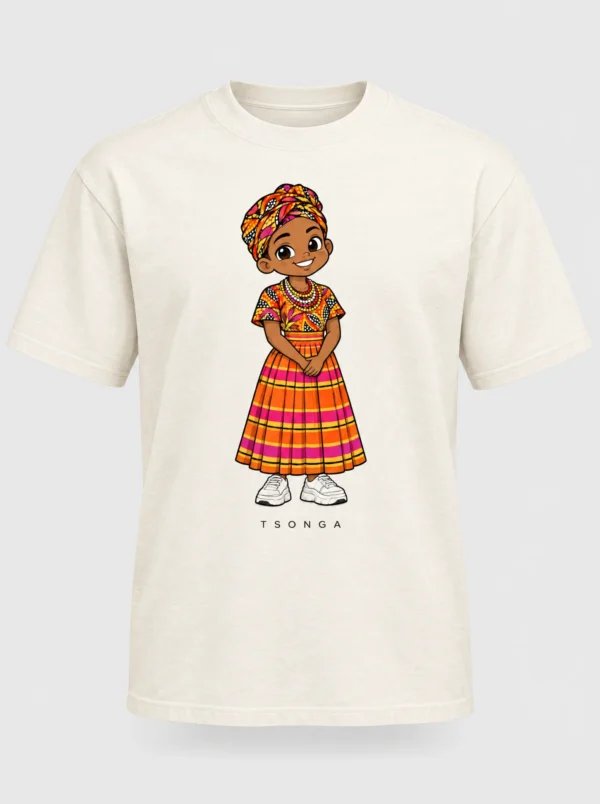 Cream heavyweight t-shirt printed with the Tsonga woman character from the Afroriginal heritage series