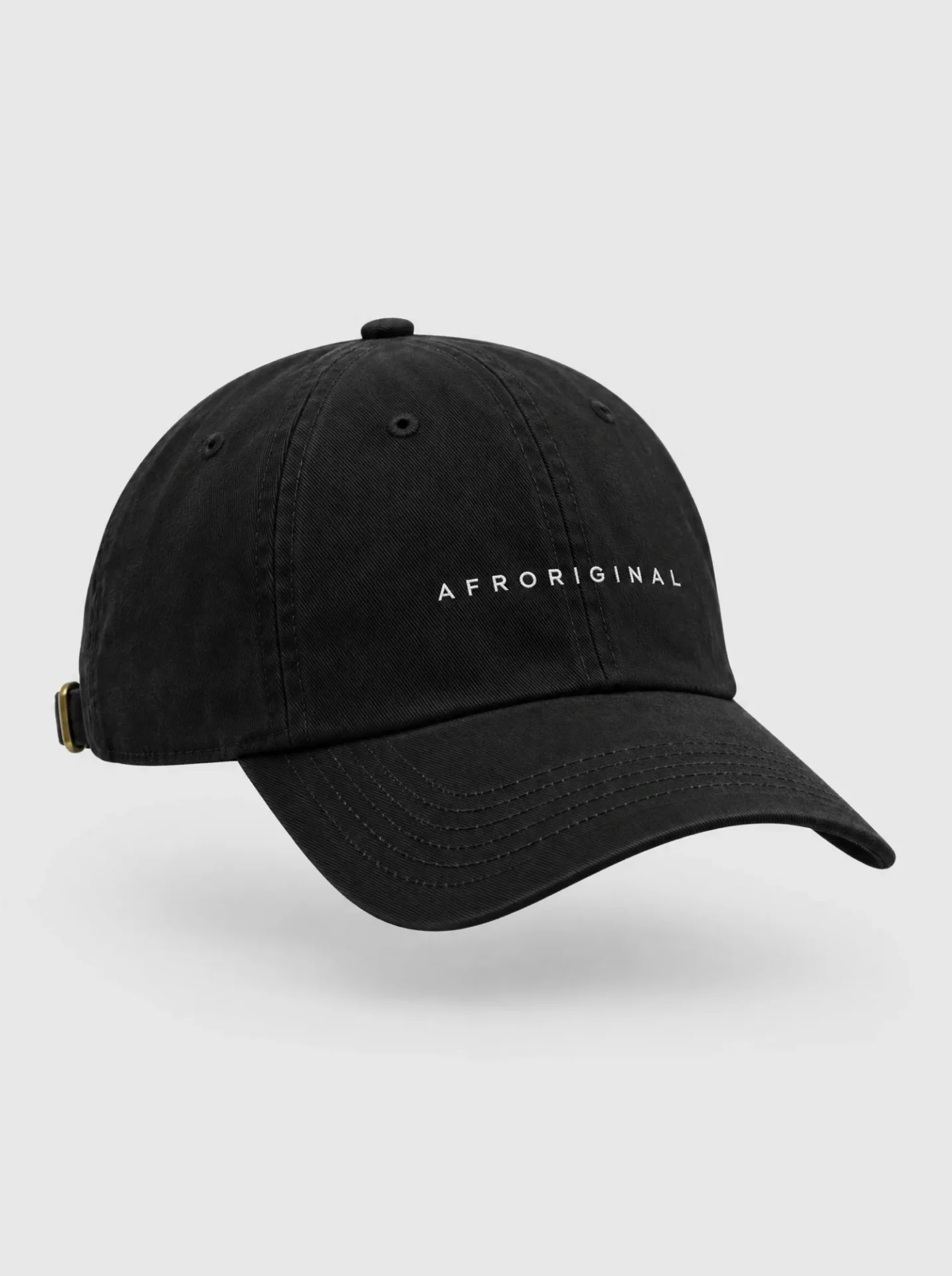 Black cotton dad cap with AFRORIGINAL embroidered in white on the front